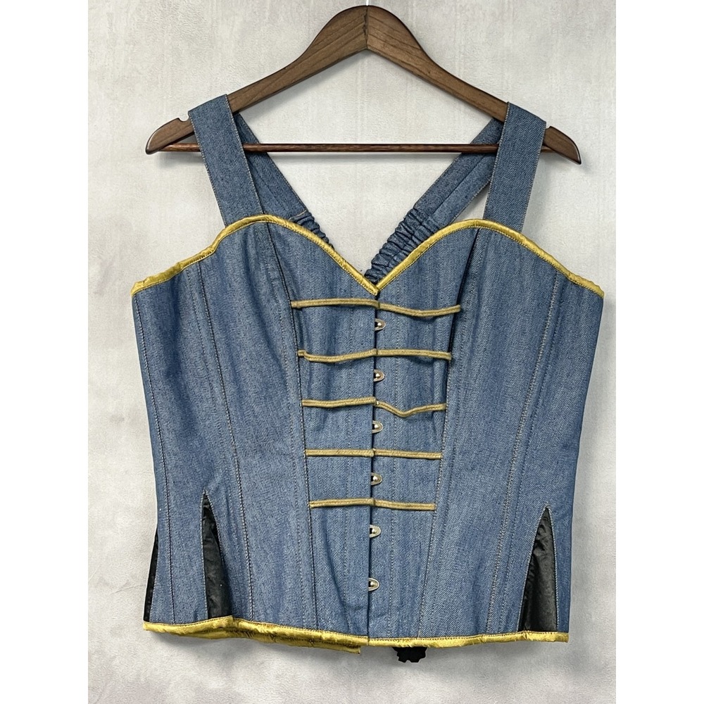Corset Story Womens Overbust Corset 38 Denim Steel Boned Steampunk Military Goth